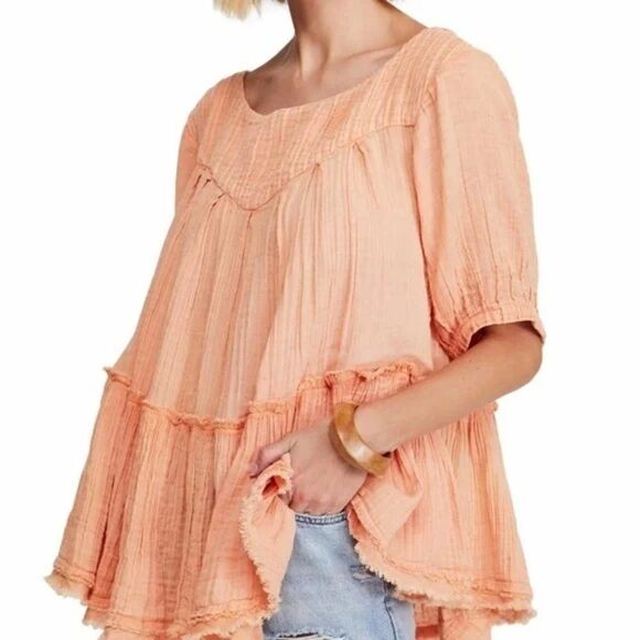 Free People Tops - Free People 'Mystery Land' Tunic Mini Dress - size Medium in Peach